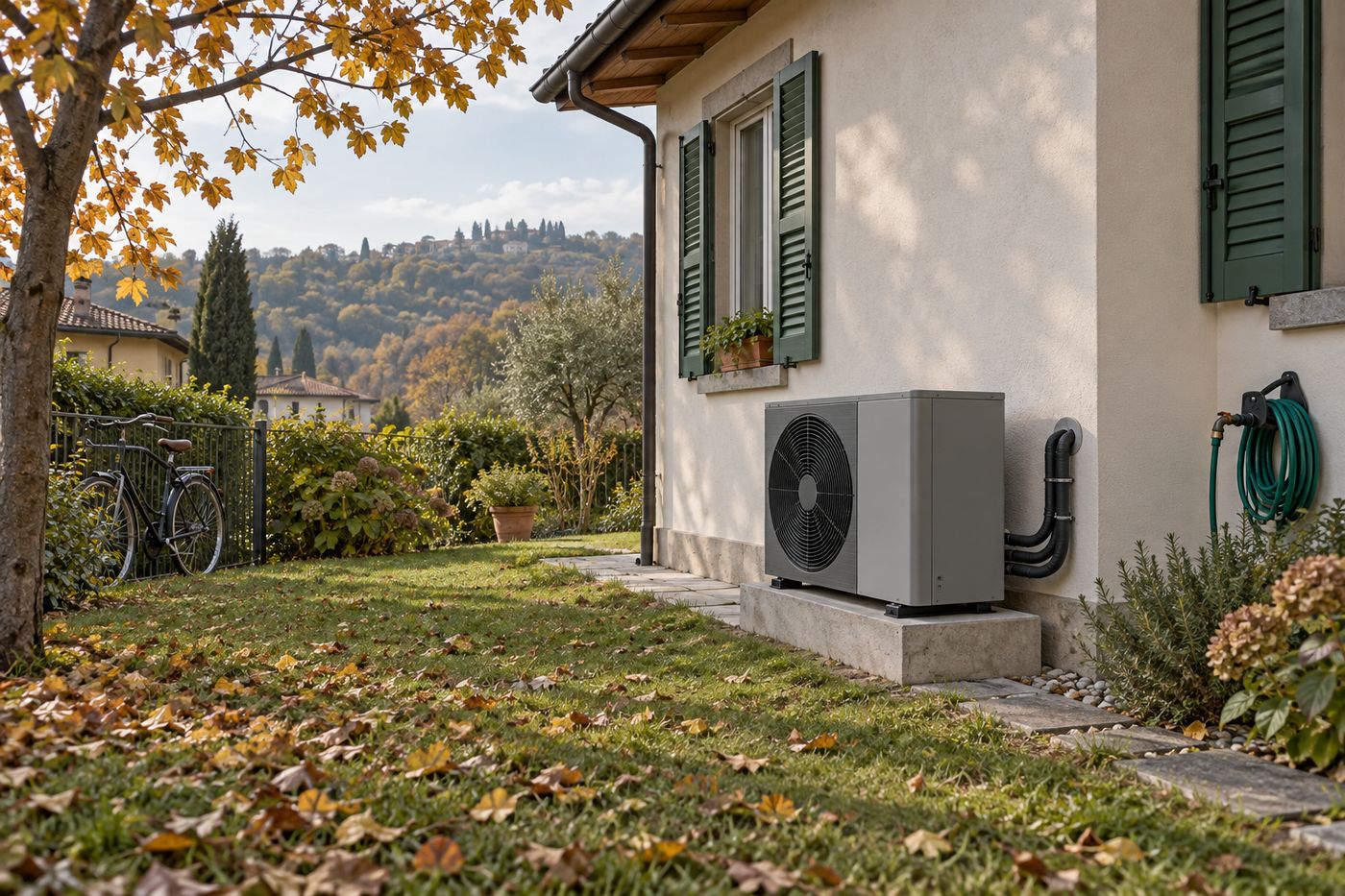 Casa indipendente in Brianza con pompa di calore installata sul lato