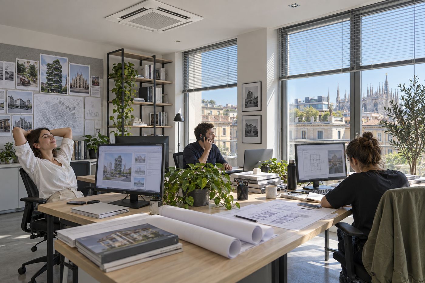Studio di architettura con climatizzatore a cassetta nel controsoffitto